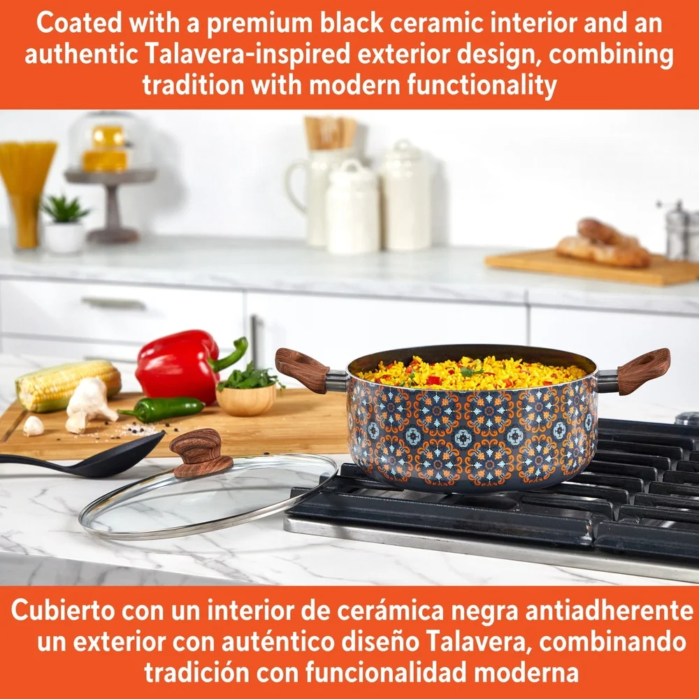 4.8qt الألومنيوم الهولندية فرن غير لاصق تجهيزات المطابخ السيراميك غطاء زجاجي الخشب نظرة مقابض الحساء المثالية الحساء الصلصات سهلة التنظيف #4