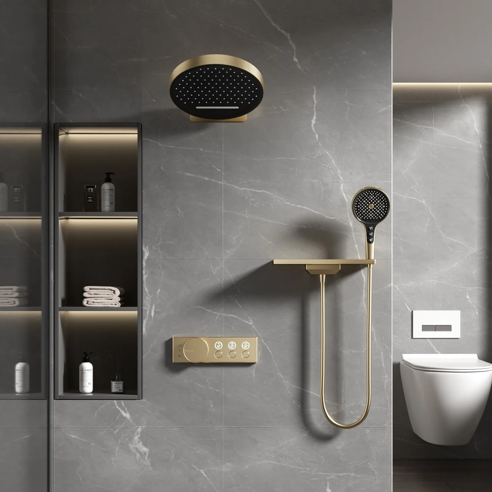 High-end concealed shower shower set Household wall hidden bath shower hidden pre-buried thermostatic button