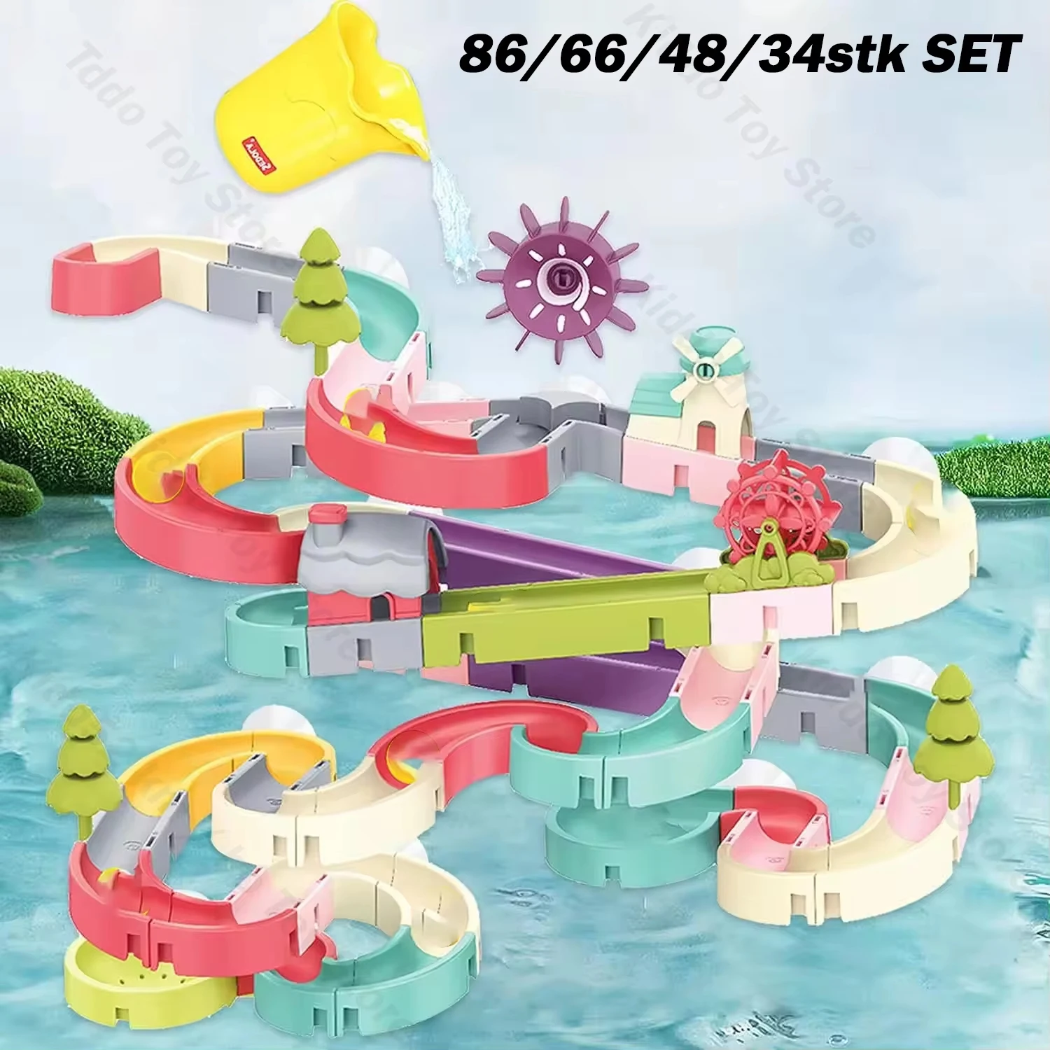 Fai da te assemblaggio binario scorrevole ventosa vasca da bagno per bambini giocattolo bagno per bambini vasca da bagno doccia set di giocattoli d'acqua di anatra per Todder Natale