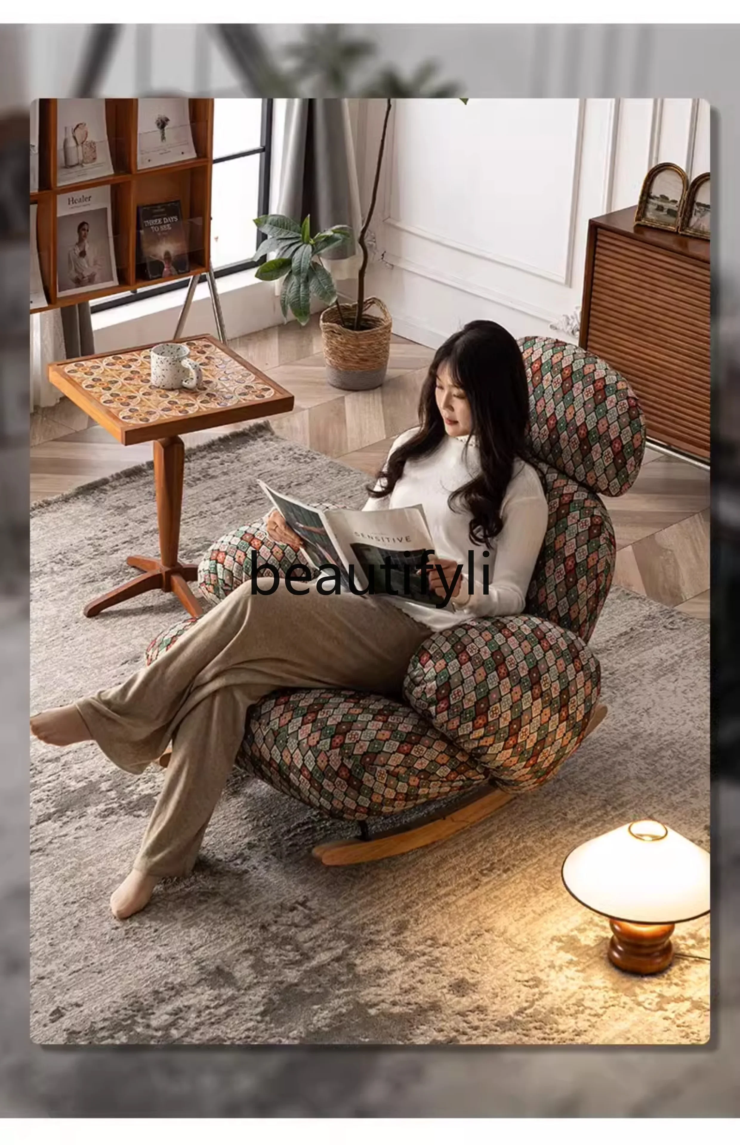 

SS Single rocking chair Home living room Balcony Leisure American rocking chair Lazy sofa recliner