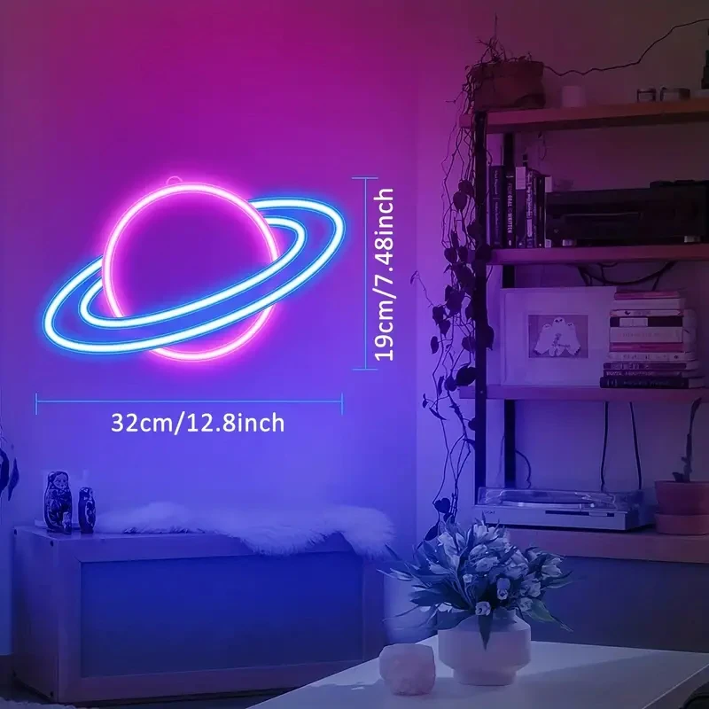 Planet Neon Sign, 10 Levels Brightness LED Neon Lights Signs For Wall Decor, USB Powered Neon Lights For Bedroom