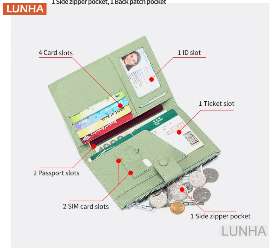 السيدات جلد طبيعي RFID جواز سفر الطائرة تذكرة غطاء المستندات المنظم حقيبة حامل بطاقة Sim المال النقدية المحفظة للنساء Unise