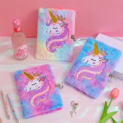 Rainbow Unicorn Notebook With Lock & Keys for Kid Girls Gift Diary Journal Agenda Planner Organizer Plush Note Book