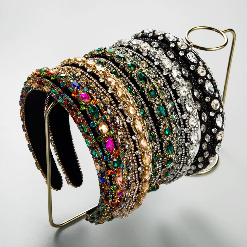 Shiny Full Rhinestone Headbands Sparkly Hair Hoop Crystal Beaded Hairbands Solid Color Padded Head Hoop Women Hair Accessories