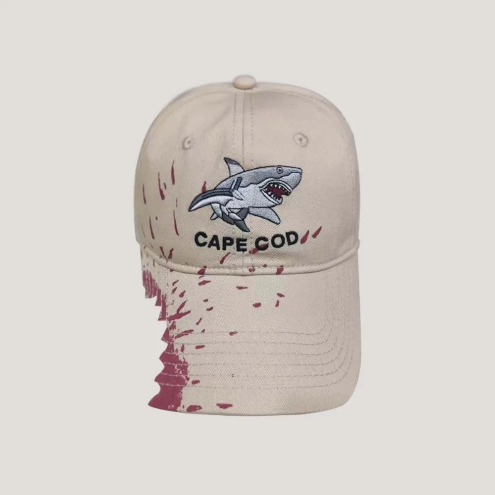 Chomped Brim Design Shark Bite Cap Vibrant Fabric Paint Premium Cotton Embroidered Baseball Hat Pre-Curved Sunshield