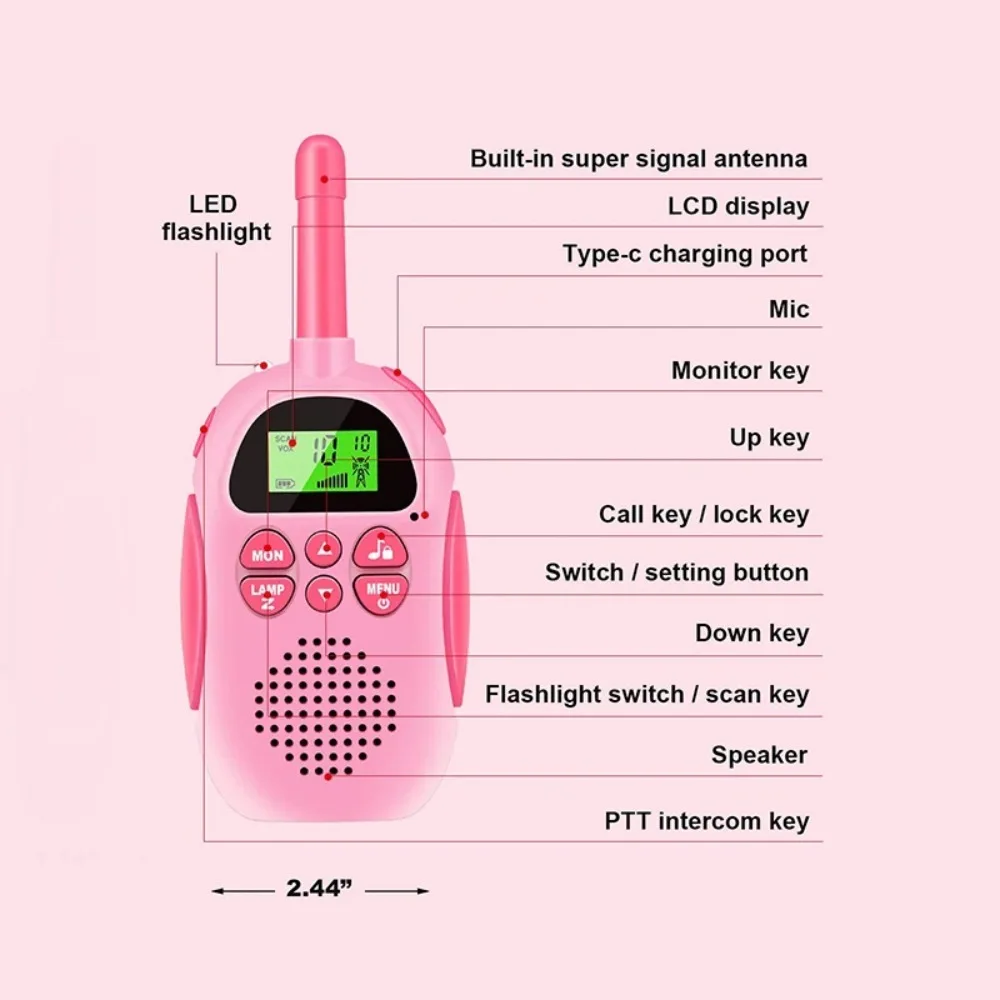 2pcs วิทยุ Interphone เด็ก Mini Walkie-Talkie ชาร์จมือถือเด็ก Walkie-Talkie 3km ไม่มีรังสี