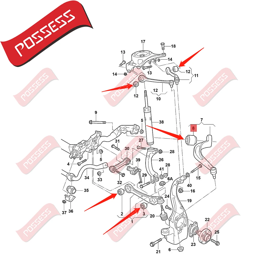 10 Pieces Front Suspension Control Arm Bushing Kits For Audi A4 B8 8K2 8K5 A5 8T3 A6 4G2 C7 A7 4GA Q5 8RB