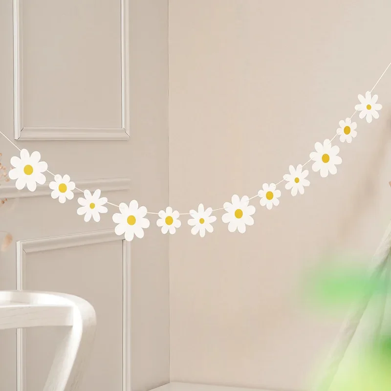 1 Satz Gänseblümchen Banner Geburtstags feier Sac kleinen weiße Blume Girlande Konfetti Gänseblümchen Flagge Baby party Hochzeits feier Ammer Dekoration – Detail 2