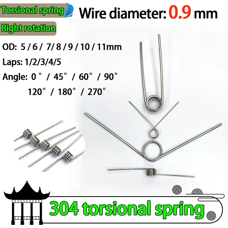 

Wire Diameter 0.9mm Right Torsion Spring Return and Reset V-shaped Spring Right Rotation Spring Laps1/2/3/4/5lap 304SUS 5PCS