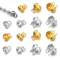 50pcs 100pcs Gold Color Fitting Stainless Steel Ball Chain Calotte Crimp Beads Connectors End Clasp DIY Bracelet Necklace Making