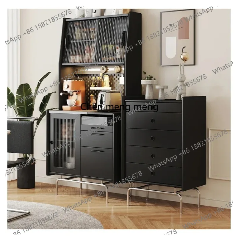 

All Solid Wood Dining Edge Retro High Cabinet Wire-Wrap Board Nordic Home Wine Cabinet against the Wall Kitchen Locker