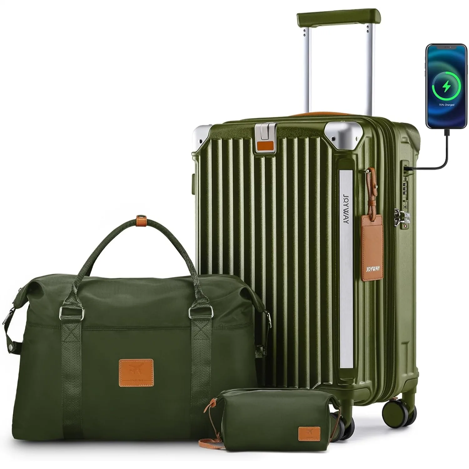 

20in Carry On Luggage with Cup Holder and USB Port, Expandable Hard Shell Suitcase with Spinner Wheels, TSA Lock, 3 Piece Set