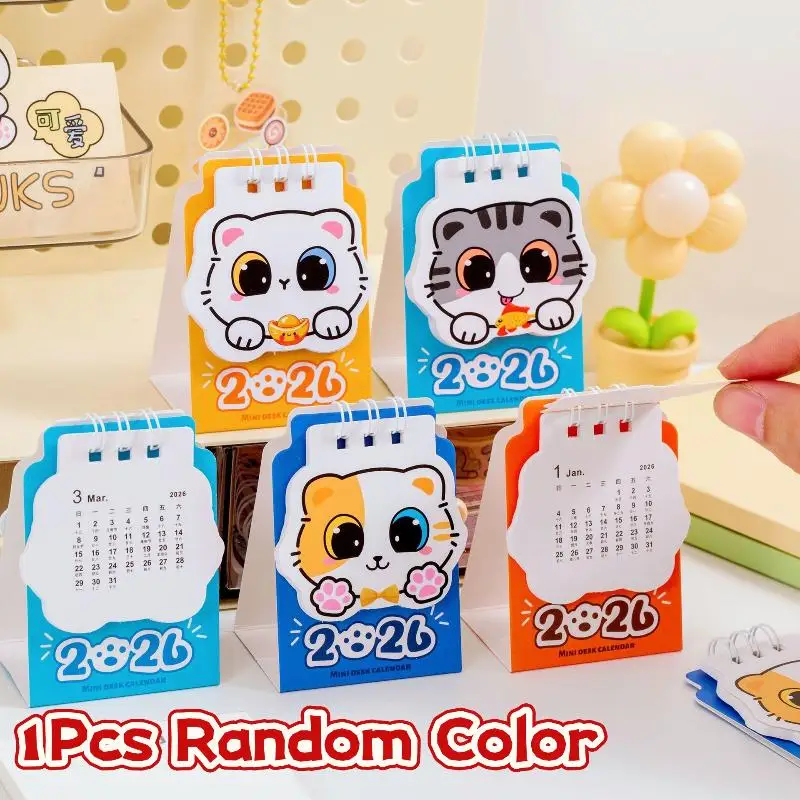 

1Pcs 2026 Cartoon Cat Desk Calendar Portable Pocket Calendar Schedule Desktop Decoration Office School Supplies Student Gift