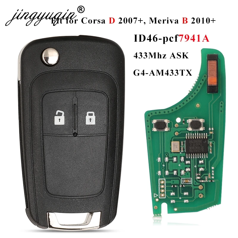 jingyuqin G4-AM433TX 433Mhz ID46-PCF7941 Car Remote Key Fob for Opel/Vauxhall Corsa D 2007+2012 Meriva B 2010+2014 Flip Control