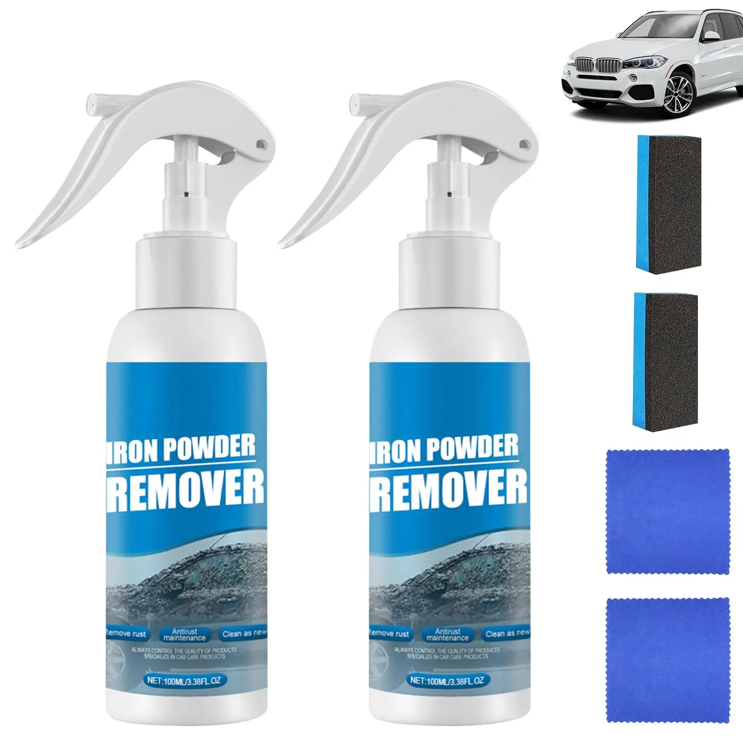 1/2 PCS Car Rust Removal Spray,100ml Iron Powder Remover,Rustout Instant Remover Spray,Car Maintenance Powder Spray Rust Remover