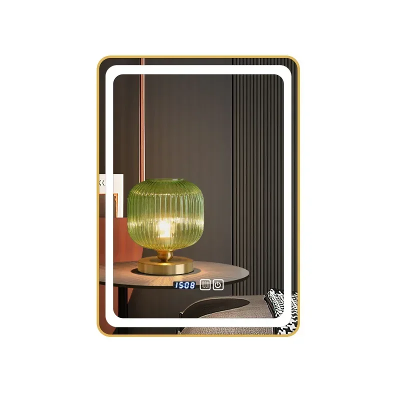 Metal Hemming Plug-in Smart Mirror in Bathroom Fashion Square Smart Bathroom Mirror Led with Light Bathroom Luminous Mirror