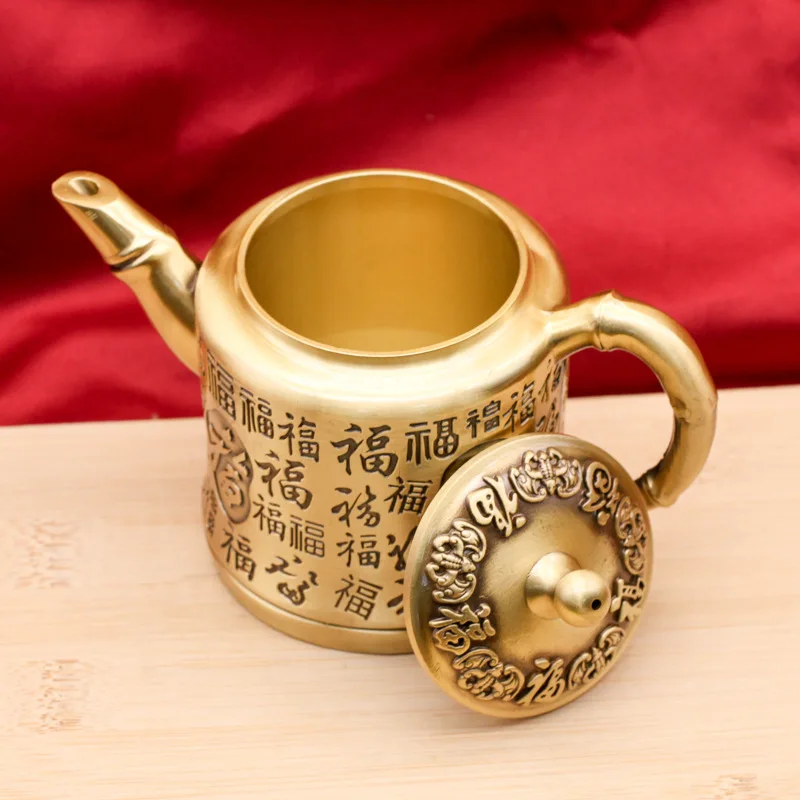 Brass antique tea pot desktop decoration bamboo knot pattern