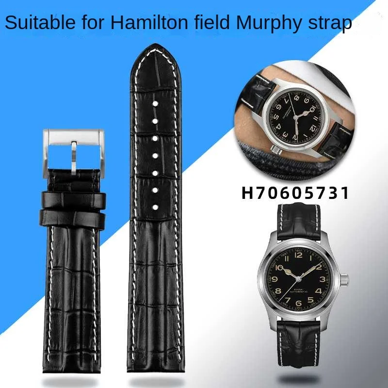 Genuine Leather Watchband 20mm 22mm For Hamilton Khaki Field Jazz H70605731/H32705521 Men\'s Cowhide Watch Band Strap Bracelet