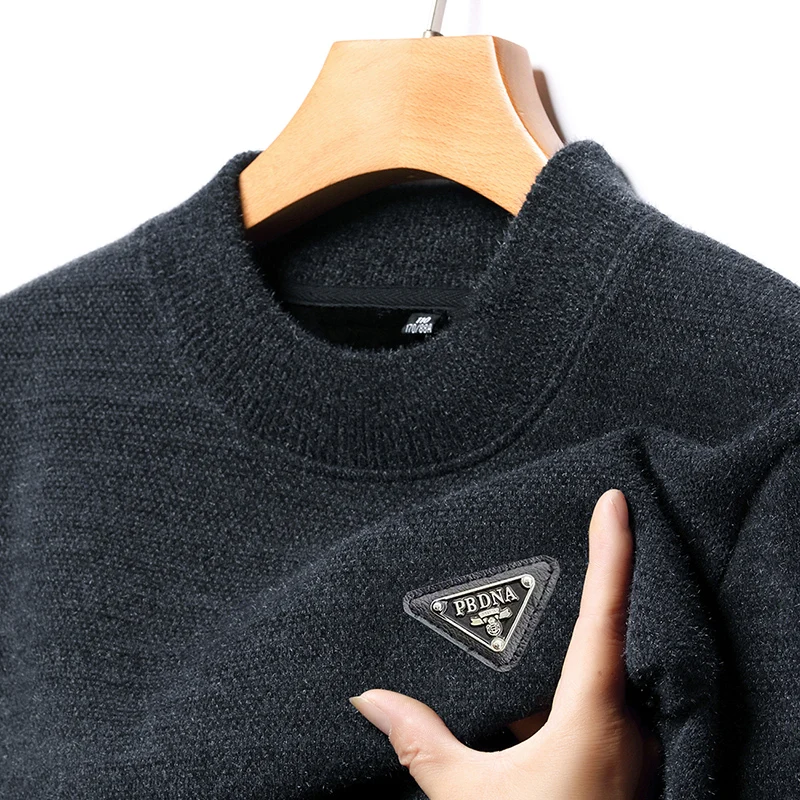 High End Brand Fashion Men\'s Sweater Printed O-Neck Autumn Winter Casual Plush Korean High Quality Thickened Pullover Men\'s Wear