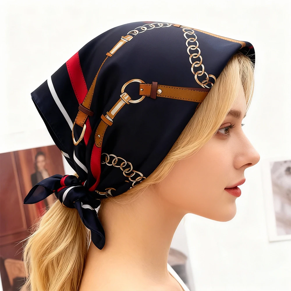 68cm Chain Printed Hijab Scarf for Women Polyester Fiber Scarf for All Seasons Retro Versatile Neck Gaiter Shawl Hijab