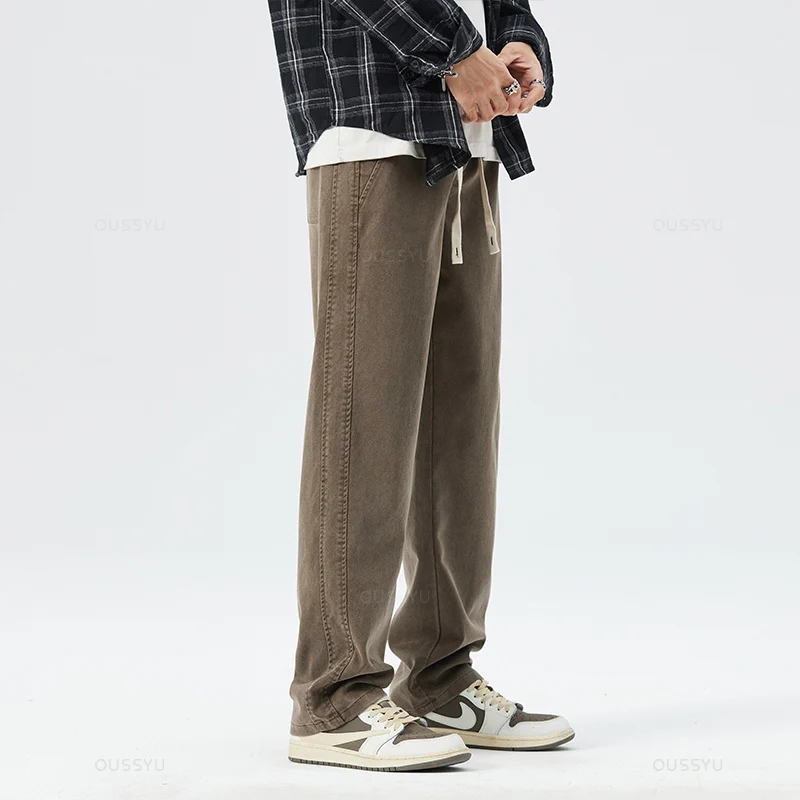 High Quality Lyocell Fabric Jeans Men Autumn Winter Thick Elastic Waist Casual Denim Pants Baggy Trousers Male Oversized M-5XL view 2