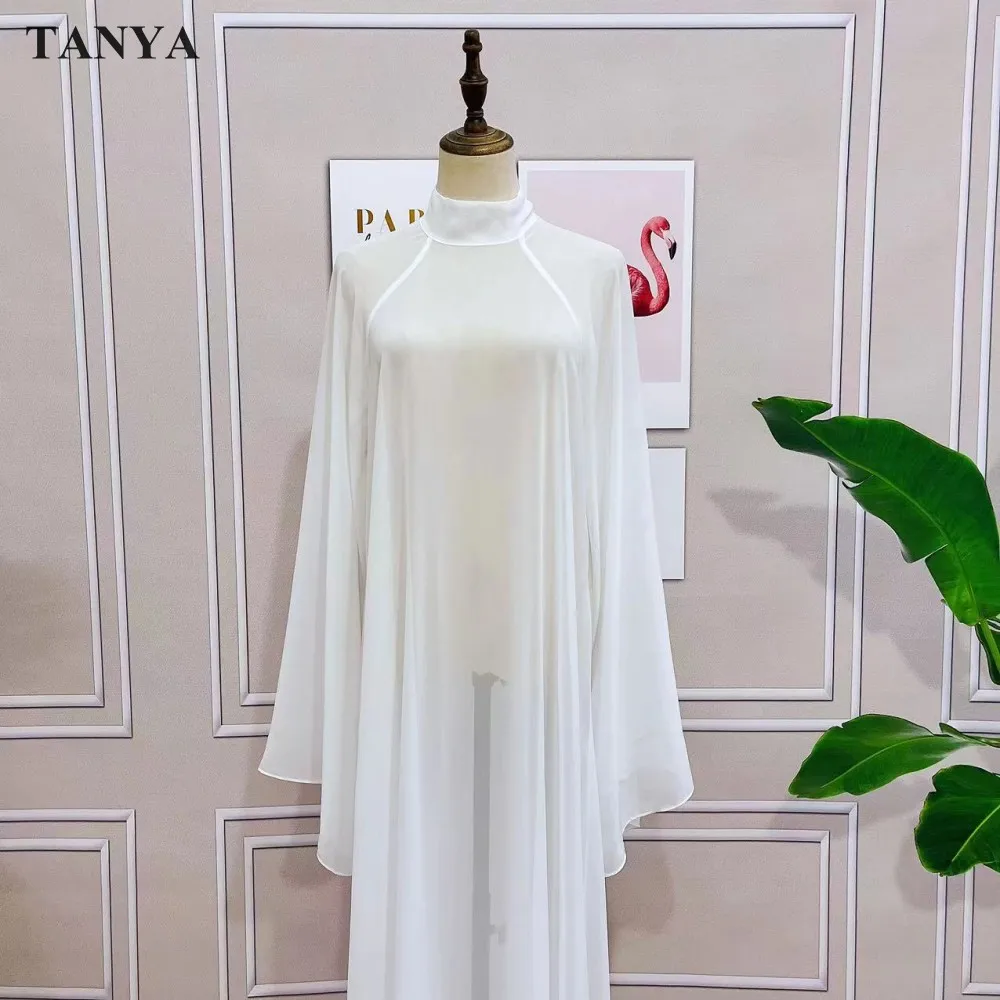 Women Ivory Chiffon Smock Muslim Floor Length Long Sleeve Overall Perspective Cover Matching Sleeveless Evening Dress Custom