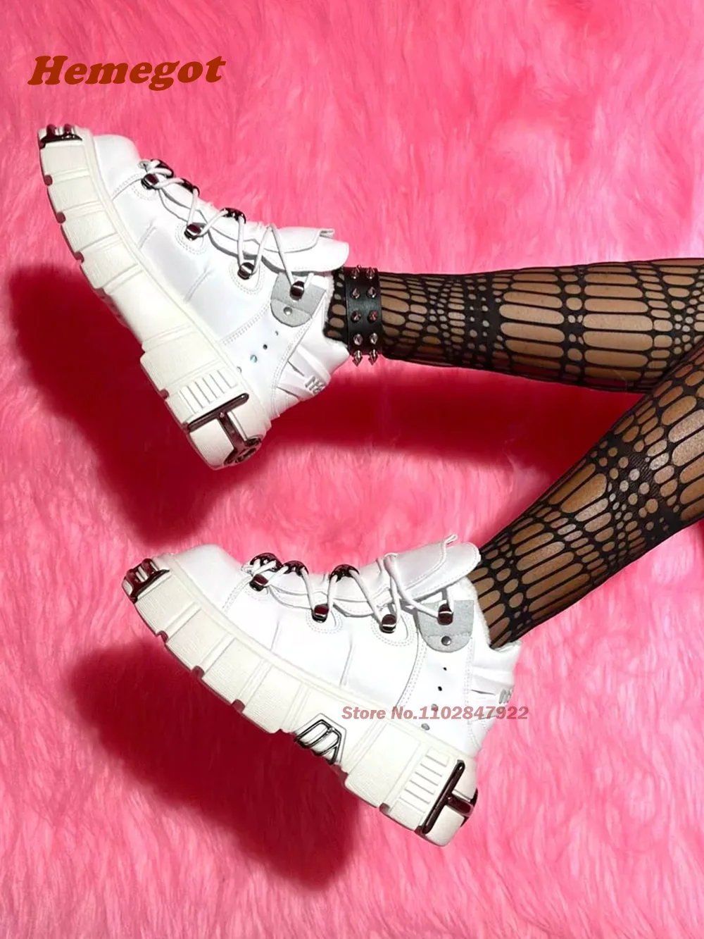 

Y2K Spicy Girls Shoes New Metal Rock Tank Bottom Boots Platform Punk Thick Soled Women's Men's Boots Big Size 45 White Lace Up