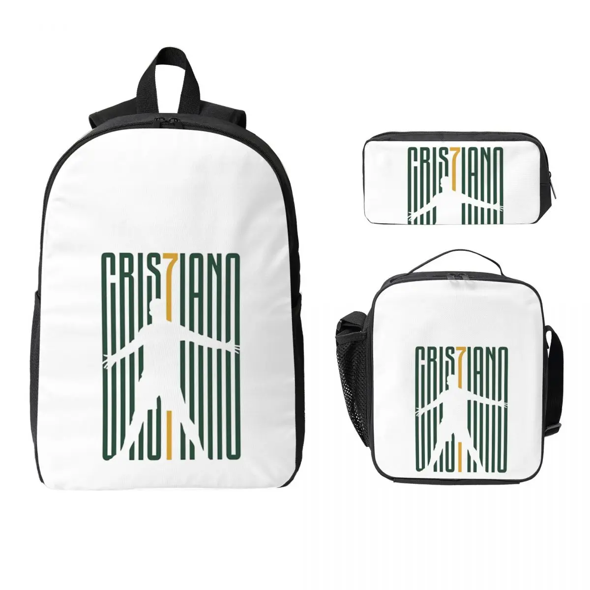 

CR7 Cristiano Ronaldo Backpack Student Boys Girls BookBag School Bag Computer Shoulder Bags 3ps Insulated Lunch Bag Pencil Case