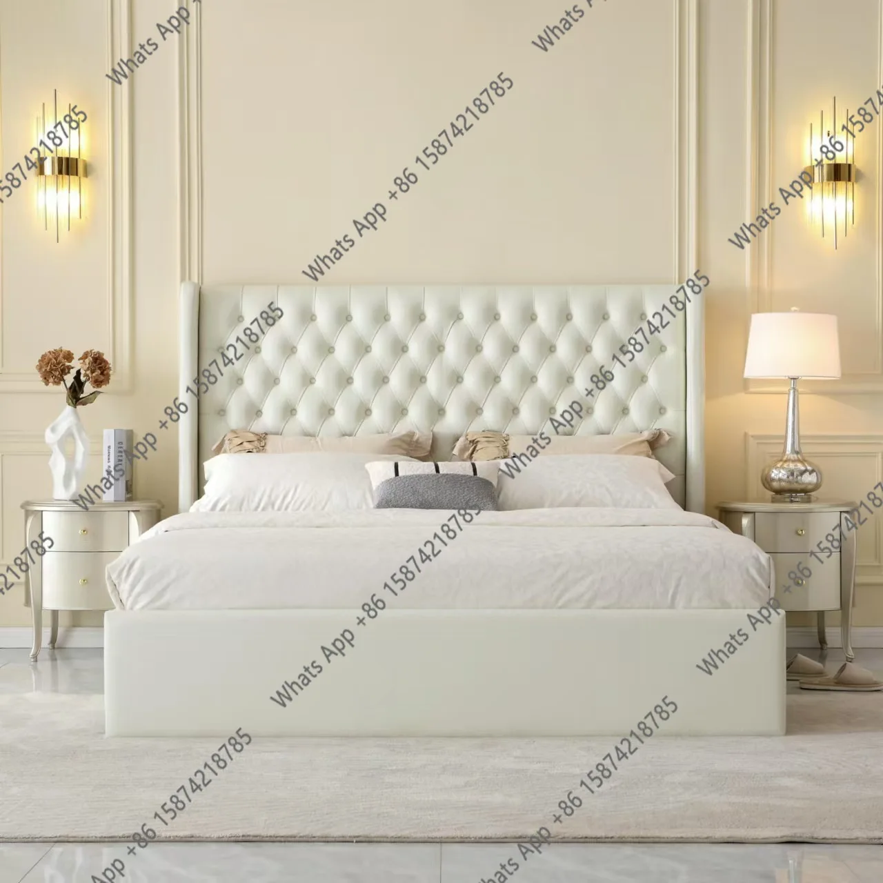 

American light luxury soft bag bed 1.8 meters master bedroom double bed French buckle soft test bed leather wedding