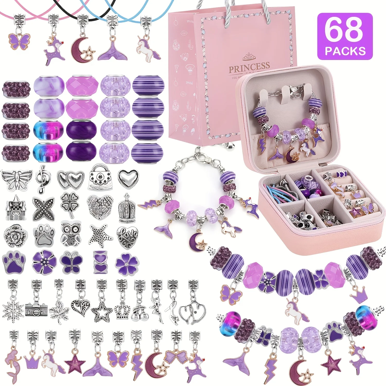 

68-piece beaded bracelet making set, pink series jewelry making set, DIY beaded bracelet making gift box, beaded set, beaded sup