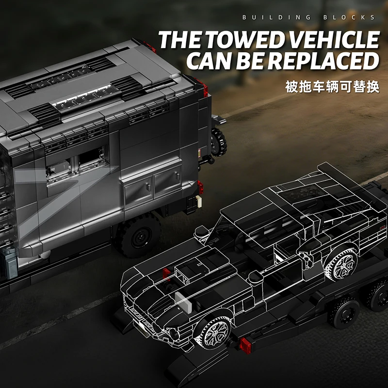2135pcs 클래식 RV 및 매칭 스포츠카 콤보 트레일러 빌딩 블록 MOC 모델 세트, 소년 교육용 장난감 생일 선물