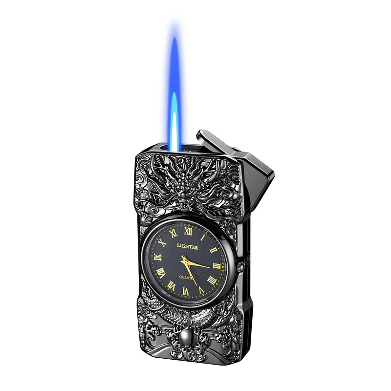 

Men's Quartz Dial Direct Flame Inflatable Butane Lighter Embossed Pattern To Give Boyfriend Exquisite Gifts Cigarette Lighter