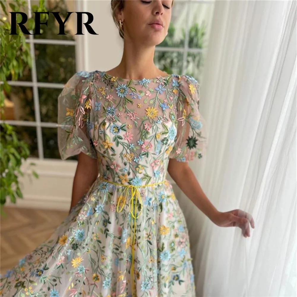 RFYR Appliques Lace Long Party Dress A Line Vintage Flower Night Dresses Gorgeous Celebrity Dress for Party vestidos de fiesta