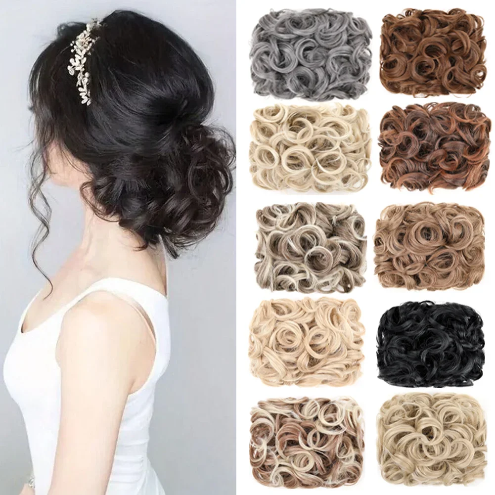 

Short Messy Curly Synthetic Hair Bun Extension with Easy Stretch Combs Updo Scrunchie Chignon Tray Ponytail Hairpiece for Women