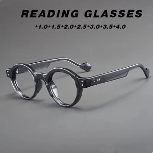 نظارات قراءة كلاسيكية قديمة الطراز جديدة بإطار دائري مضادة للضوء الأزرق تكبير ذكي ياباني لكل من الطول والقريب #5