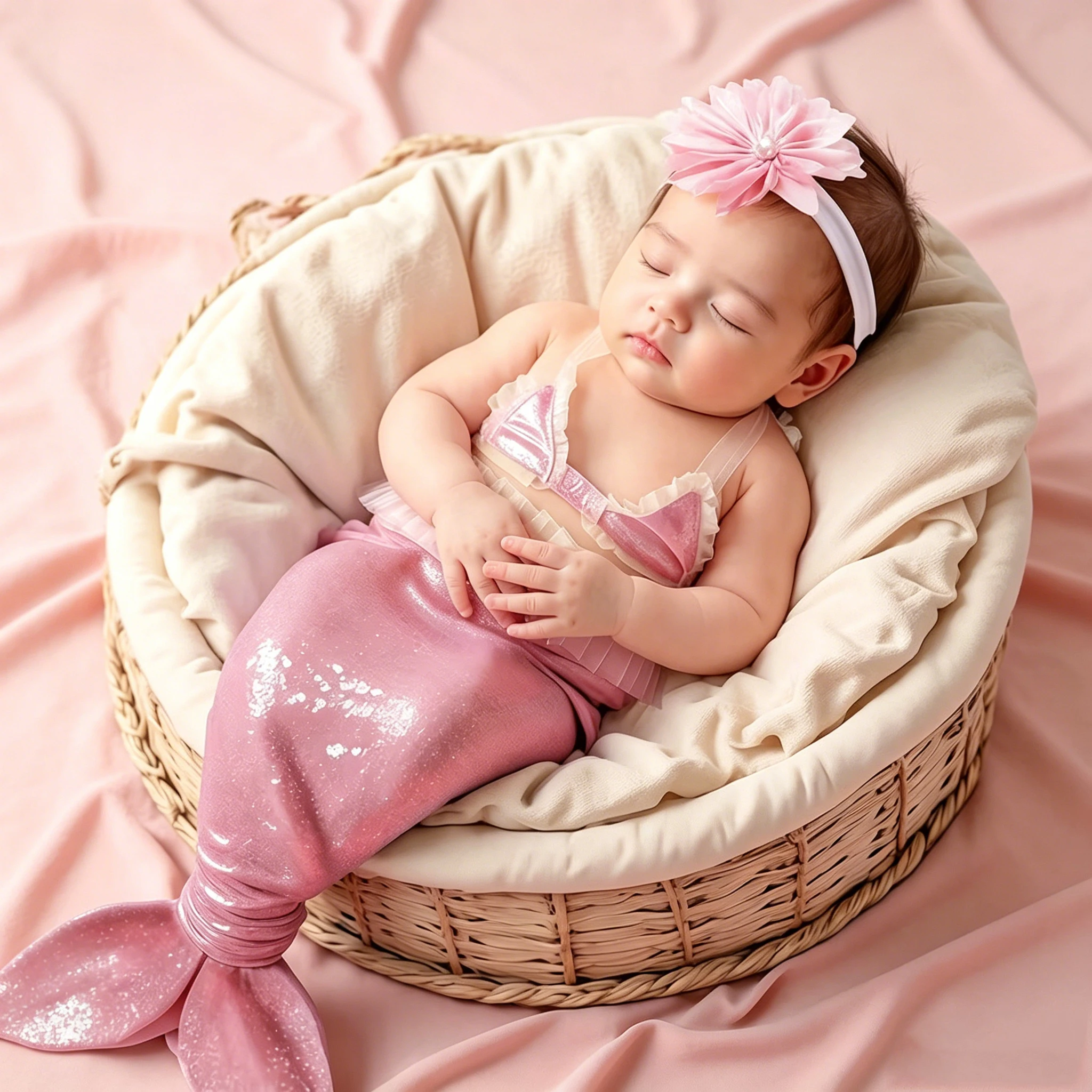 Ylsteed Neugeborenen-Fotografie-Requisiten, Kostüm, lavendelfarbenes Meerjungfrauenschwanz-Outfit mit Stirnband, Baby, 1 Monat, 100 Tage, Foto-Requisiten