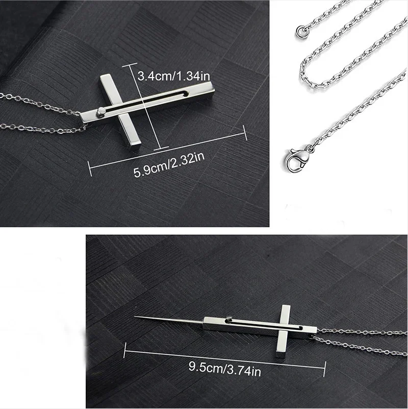 Retractable Stainless Steel Cross Necklace Men Fashion Jewelry Chains Boy EDC Gadgets For Cool Women Girls Gifts Multi Tools