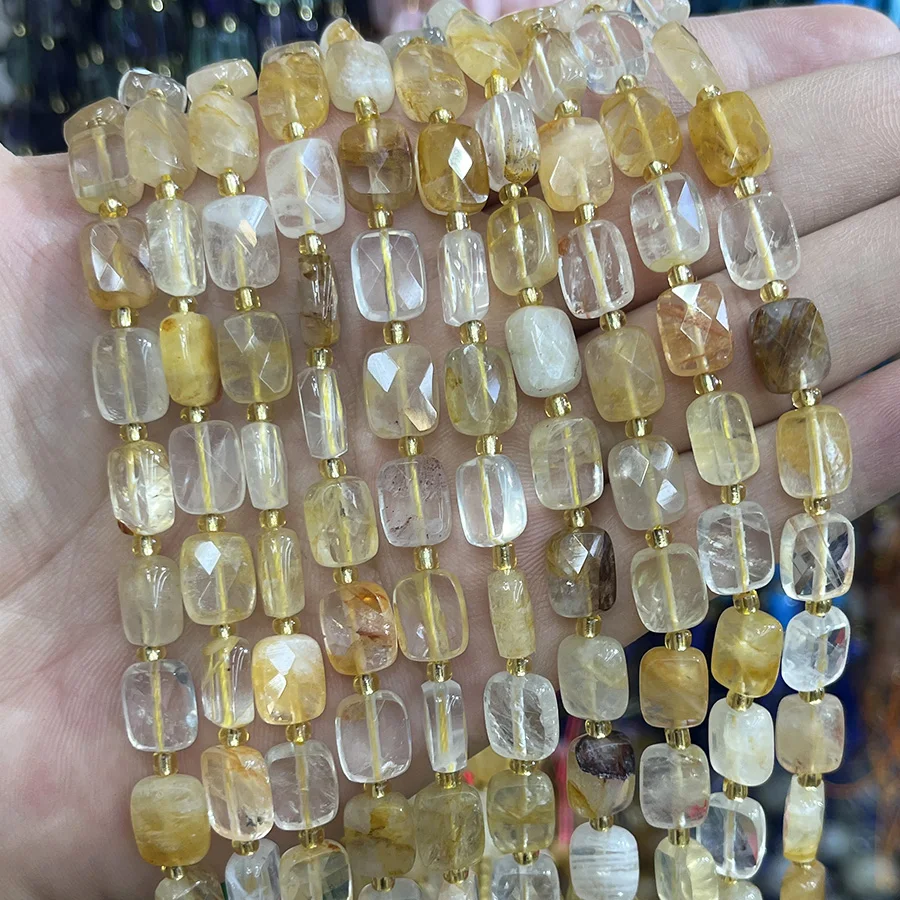 

Natural Yellow Gumflower Crystal Beads Rectangle Faceted Section Handmade For Jewelry Making DIY Necklace Bracelet 15''8x10mm