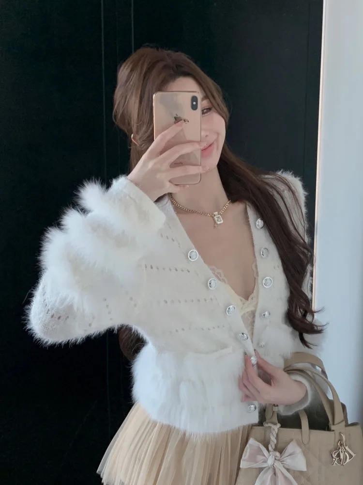 

New Korean Fashion Casual Elegant Long Sleeve Knitted Top Knitwear Outerwears Pull High Quality Sweater Cardigan Coat Women 2025