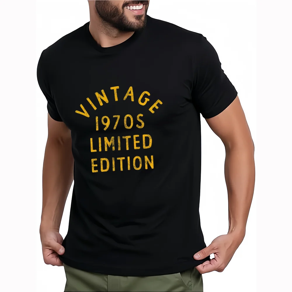 Vintage 1970s Limited Edition Yellow Distressed Font Black T-Shirt: 1970s Retro Limited Edition Unisex Casual Short-Sleeve T-Shirt KT10010