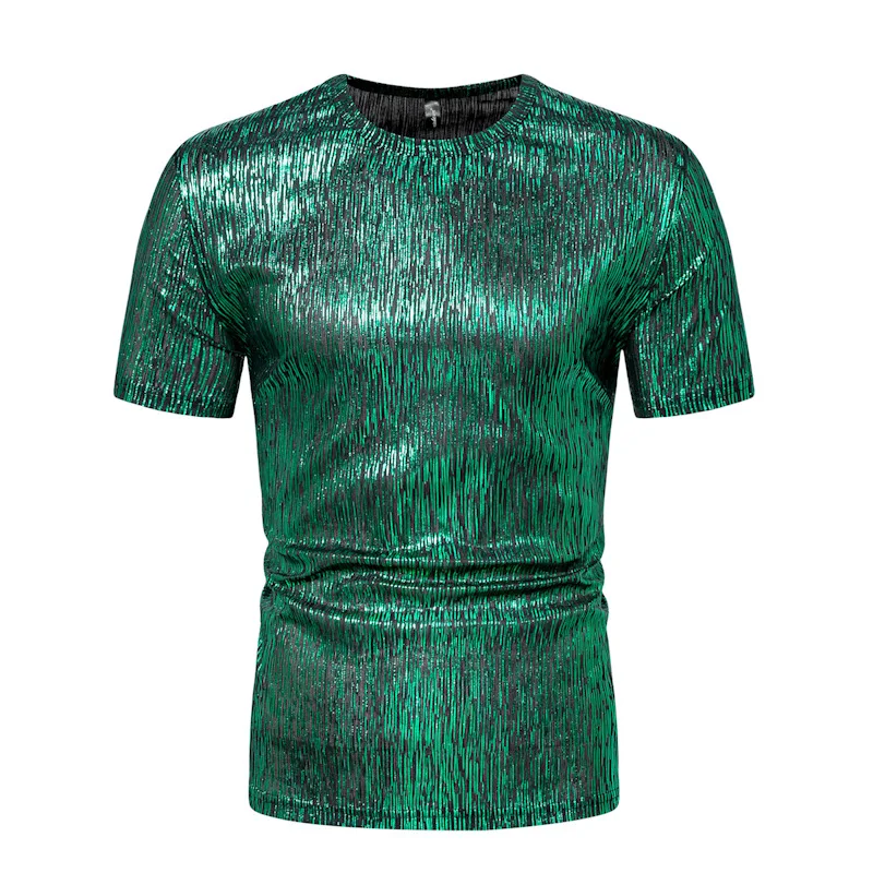 Green Bronzing Metallic Nightclub T Shirt Men 2024 Brand Slim Fit Short Sleeve Tee Shirt Homme 70s Dsico Party Halloween Costume