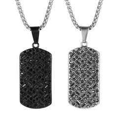 Black Iced Out Bling Men Pendant Necklace Micro Pave CZ Dog Tag Collar Necklaces Hiphop Jewelry 19