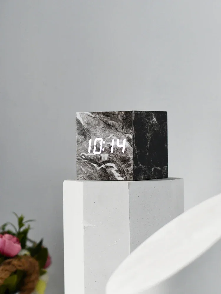 Marble pattern alarm clock creative clock ornament desk clock black technology