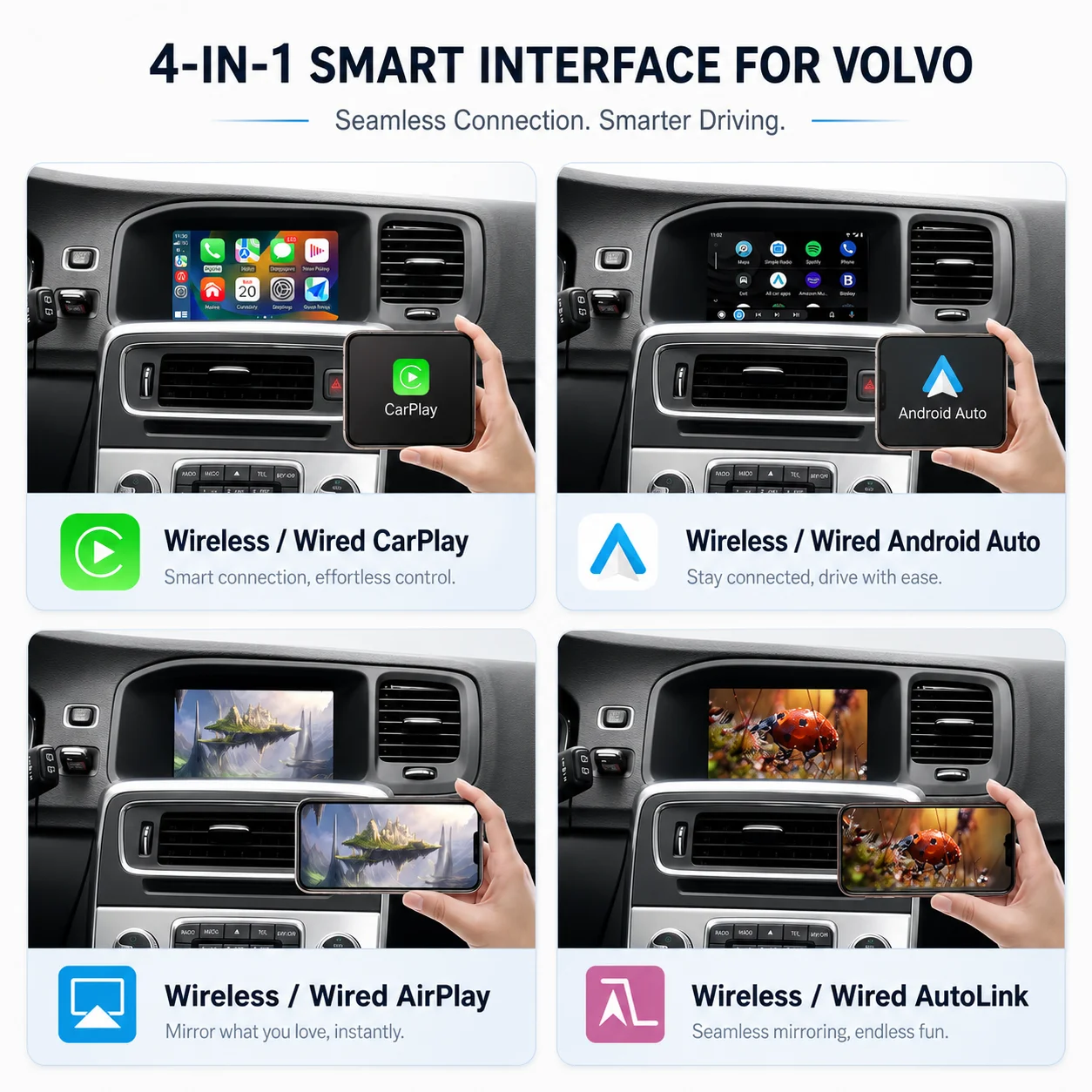 Wireless CarPlay Android Auto For Volvo V40 2011-2018  XC60 S60L 7inch Interface with Mirror Link AirPlay Car Play Reverse Camera Siri GPS Bluetooth Multimedia Box