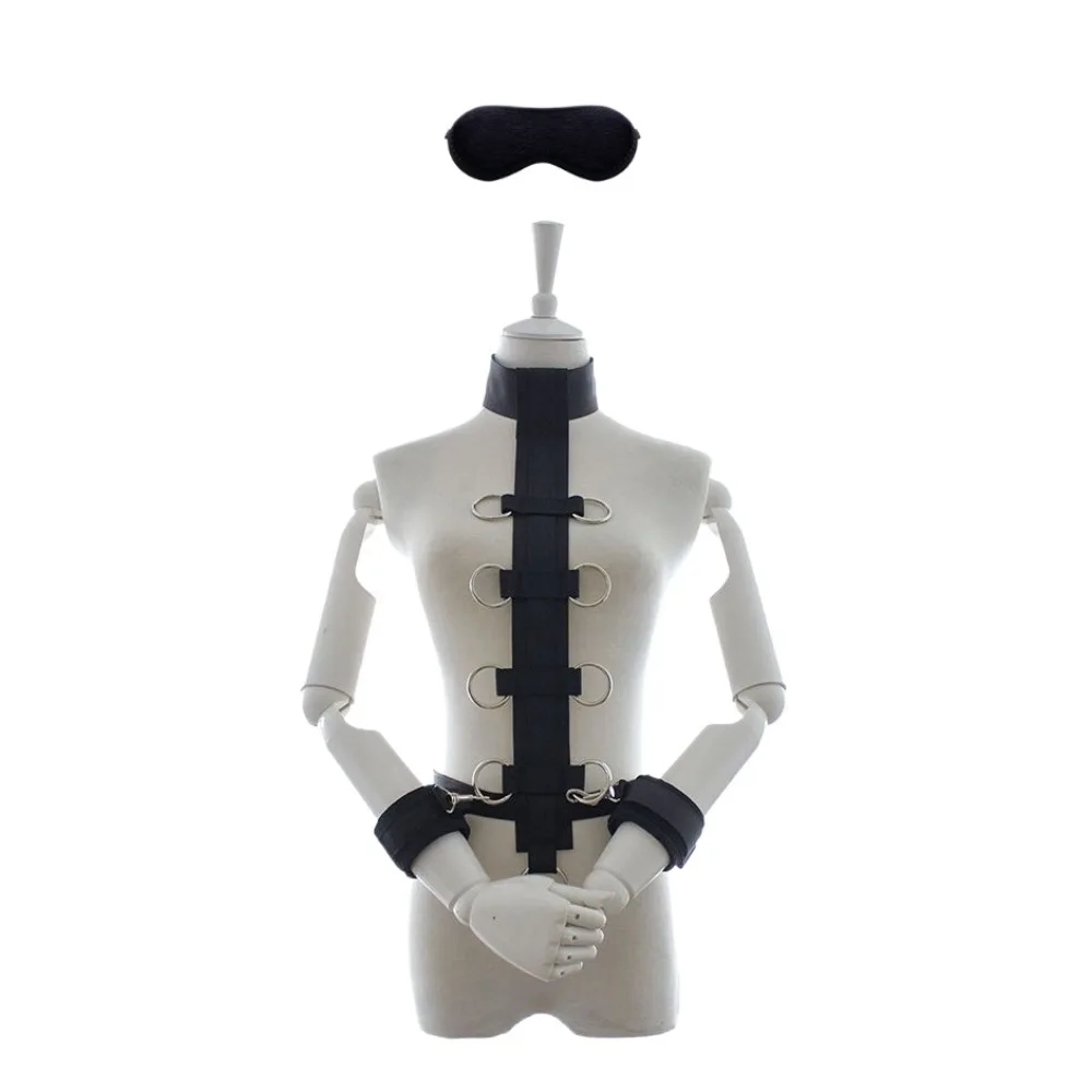 BDSM Fetish Slave Neck Collar To Hand Cuffs Body Harness Bondage Restraint Arm Binders Eye Patch Sex Toys For Couple Adult Games
