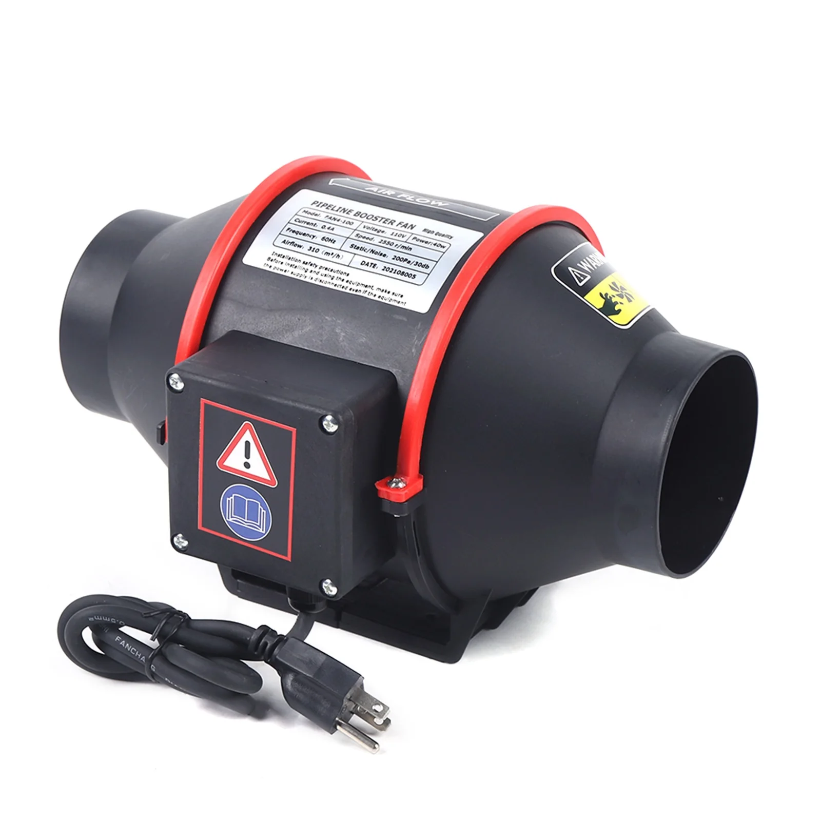 4-Inch Round Duct Fan Black For Kitchen, Barbecue Shop