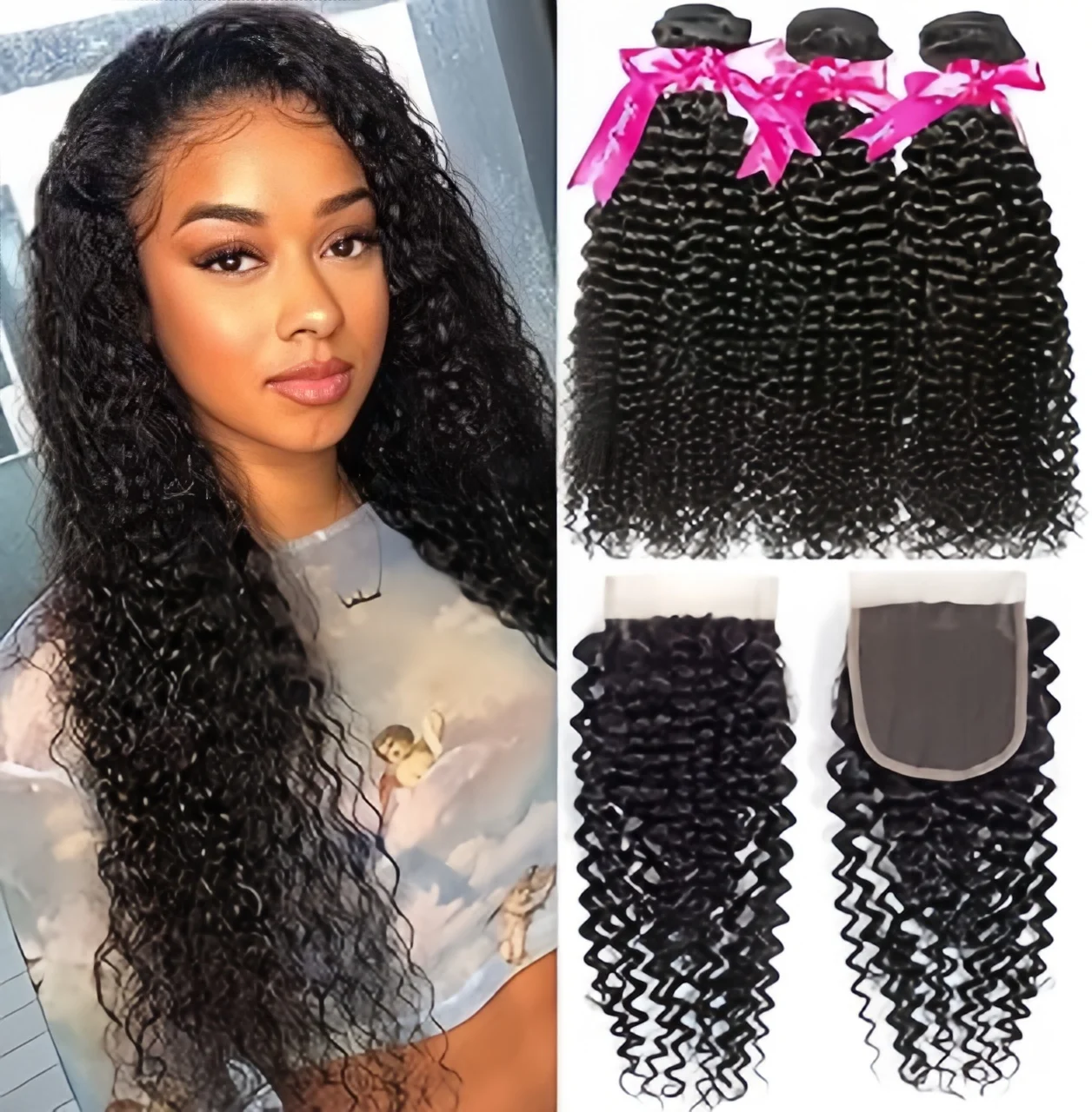 

Наборы кудрявых волос Kinky Curly с заколкой-застежкой, влажные и волнистые, натуральные, 100% человеческие волосы, с заколкой-застежкой, перуанские волосы