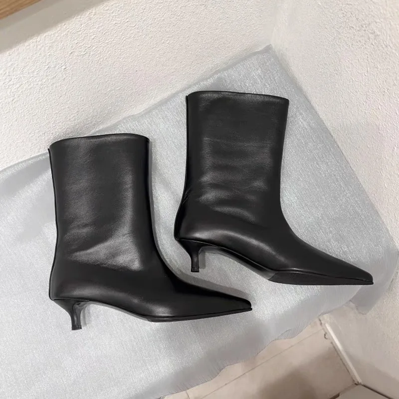 French kitten heel kitten Bootie Women 2024 autumn and winter new low-heeled thin-heeled retro wide-mouthed boots