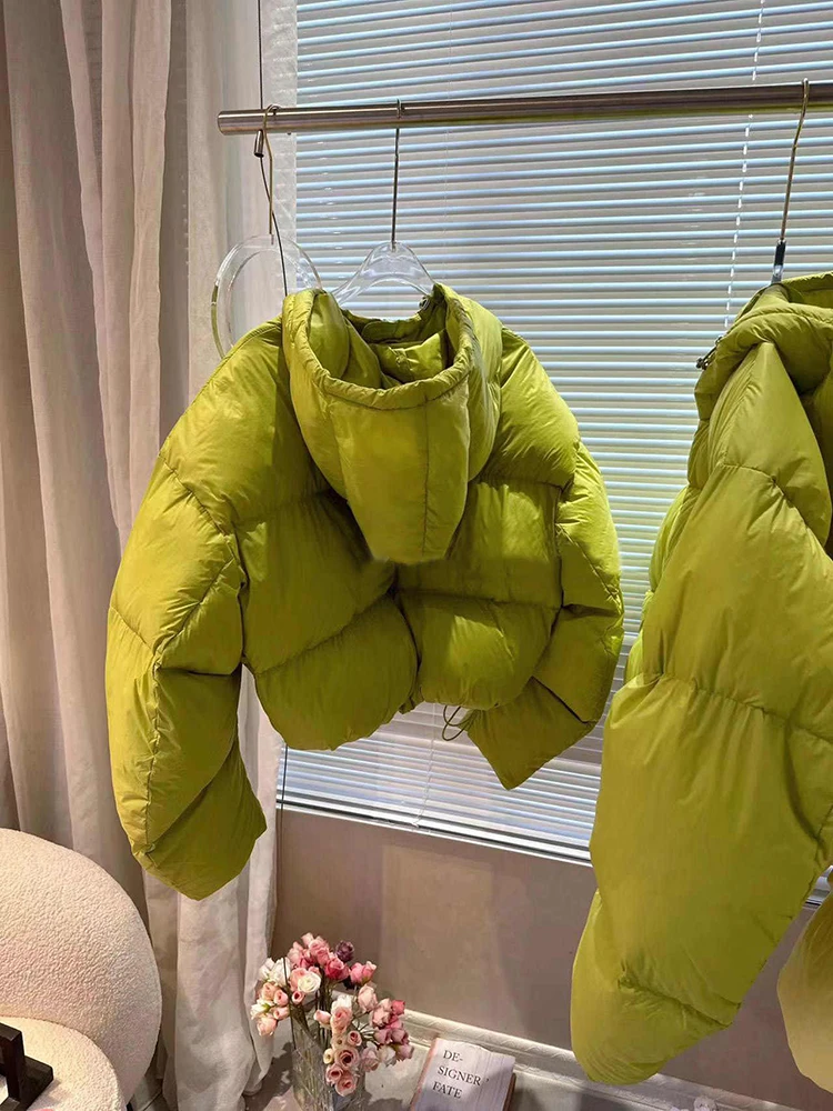 Yellow Hooded Cotton-Padded Jackets Women 2024 New Versatile Thick Warm Short Cotton Clothes Fashion Trend Streetwear Coat