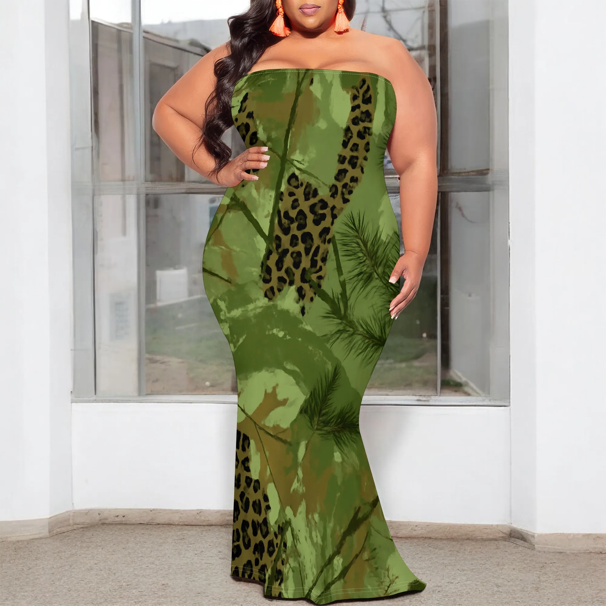 

Leopard Print Strapless Maxi Dress Women's 2025 New Arrival XL-6XL Casual Summer Dress